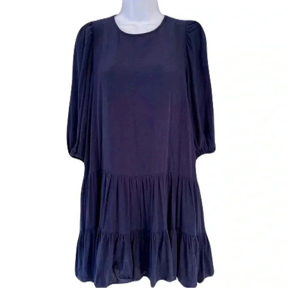 Dress Forum/ Navy blue midi dress/ Balloon sleeves/ Drop waist/Tiered/ Size US S - Picture 3 of 16